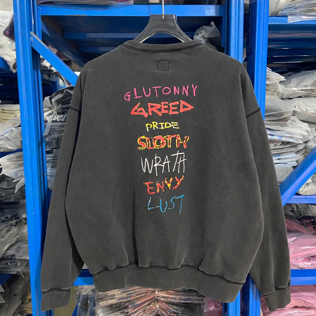 New 🆕SAINT OF MICHAEL new CREW SWEAT MX American retro round neck pullover loose velvet distressed washed long-sleeved sweatshirt Fabric: 420g Style number: SM606 Size: S-M-L-XL Color: Black Price: P198